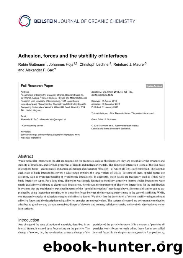 Adhesion, forces and the stability of interfaces by Robin Guttmann Johannes Hoja Christoph Lechner Reinhard J. Maurer Alexander F. Sax