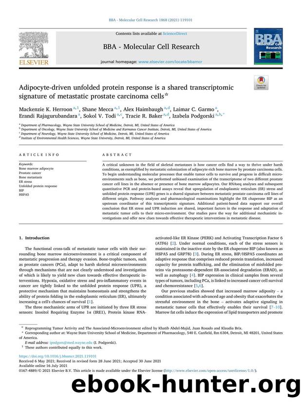 Adipocyte-driven unfolded protein response is a shared transcriptomic signature of metastatic prostate carcinoma cells by unknow