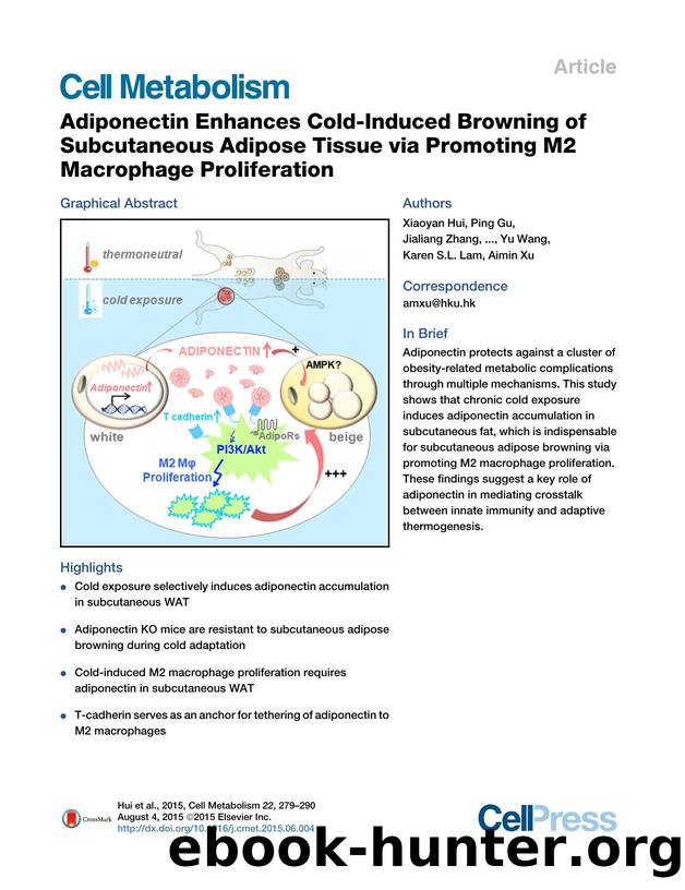 Adiponectin Enhances Cold-Induced Browning of Subcutaneous Adipose Tissue via Promoting M2 Macrophage Proliferation by unknow