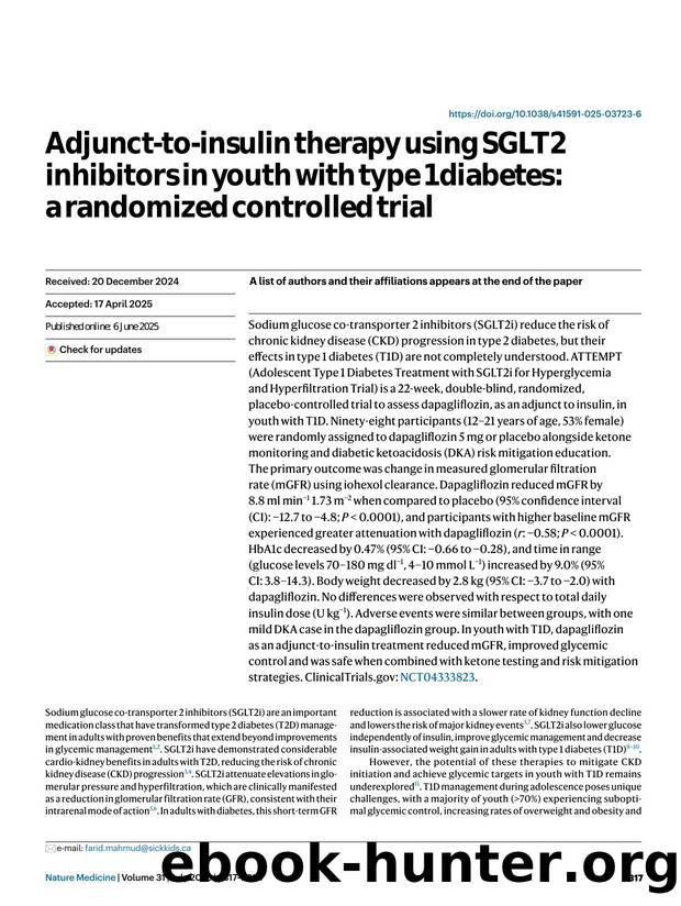 Adjunct-to-insulin therapy using SGLT2 inhibitors in youth with type 1 diabetes: a randomized controlled trial by unknow