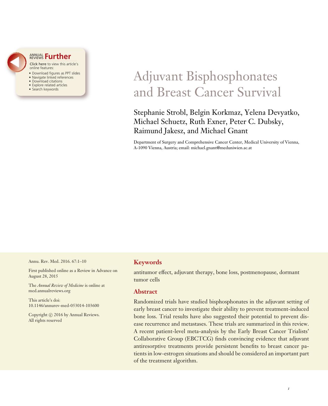 Adjuvant Bisphosphonates and Breast Cancer Survival by unknow