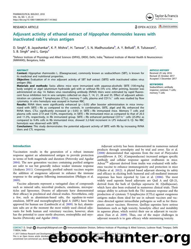 Adjuvant activity of ethanol extract of Hippophae rhamnoides leaves with inactivated rabies virus antigen by unknow