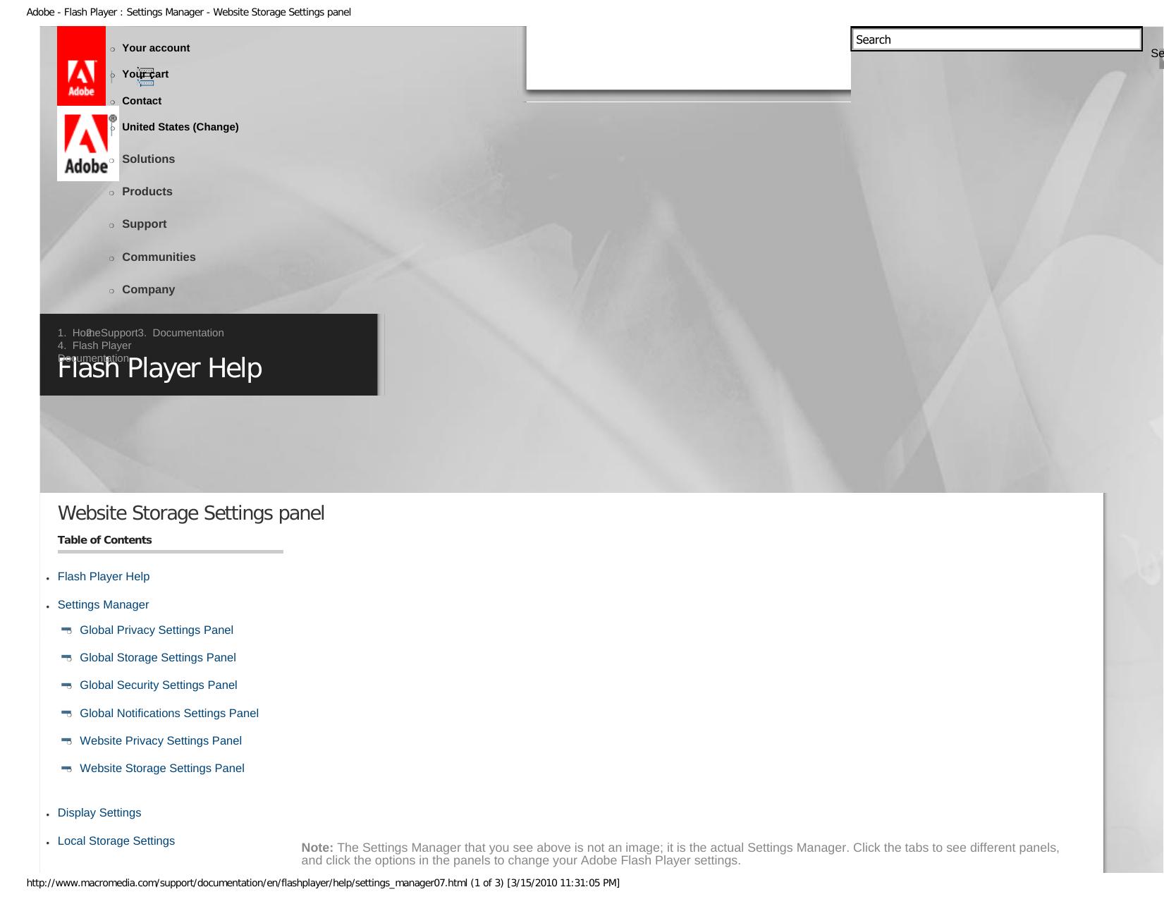 Adobe - Flash Player : Settings Manager - Website Storage Settings panel by Website Storage Settings panel