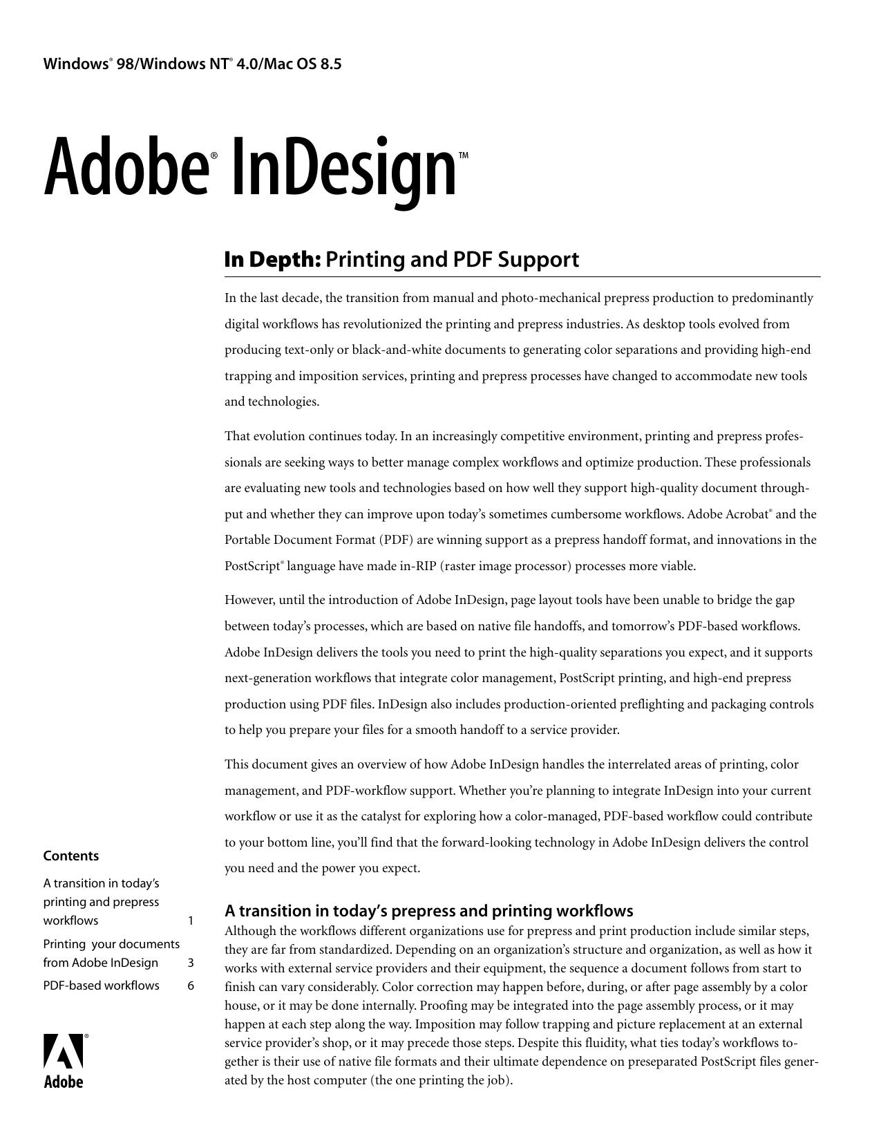 Adobe InDesign In Depth: Printing and PDF Support by Adobe Systems Incorporated