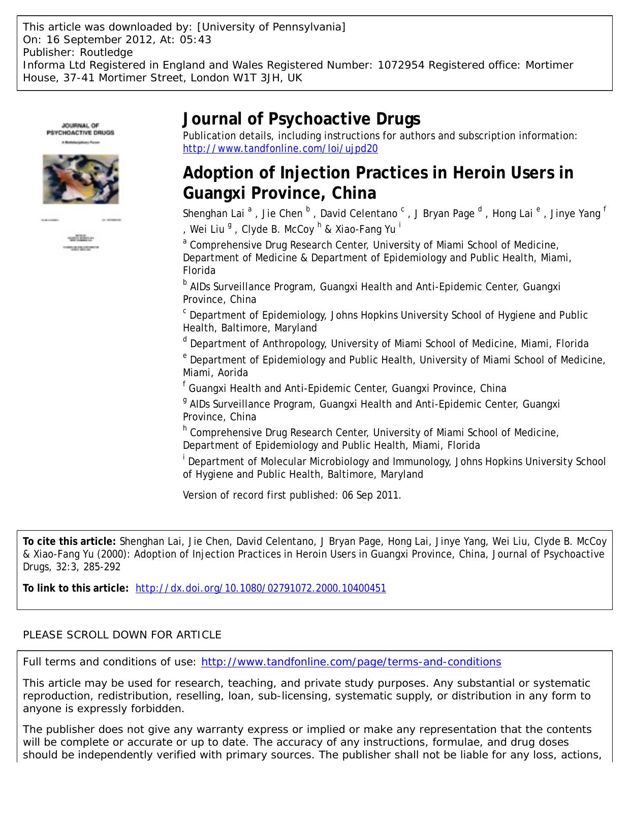 Adoption of Injection Practices in Heroin Users in Guangxi Province, China by unknow