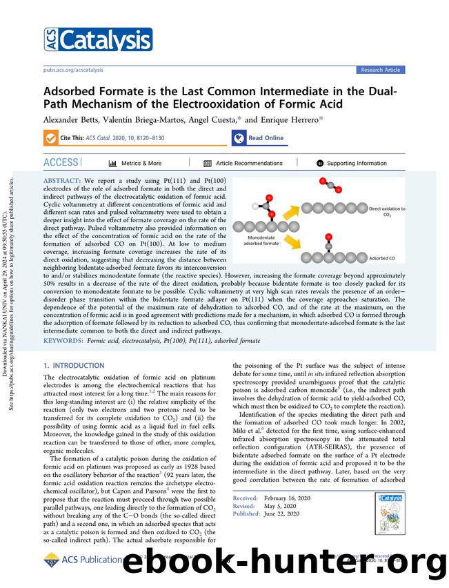Adsorbed Formate is the Last Common Intermediate in the Dual-Path Mechanism of the Electrooxidation of Formic Acid by Alexander Betts Valentín Briega-Martos Angel Cuesta & Enrique Herrero