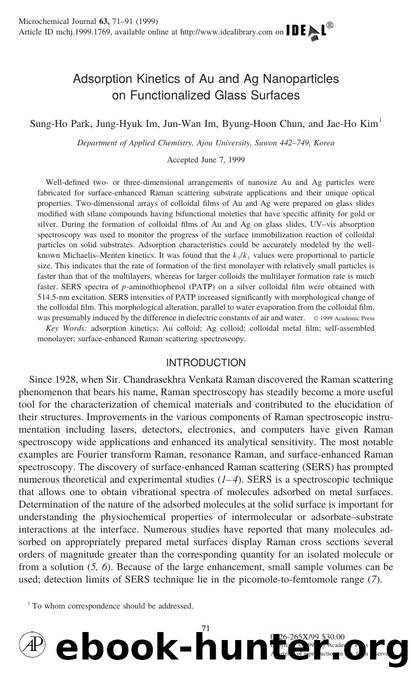 Adsorption Kinetics of Au and Ag Nanoparticles on Functionalized Glass Surfaces by Park S. et al