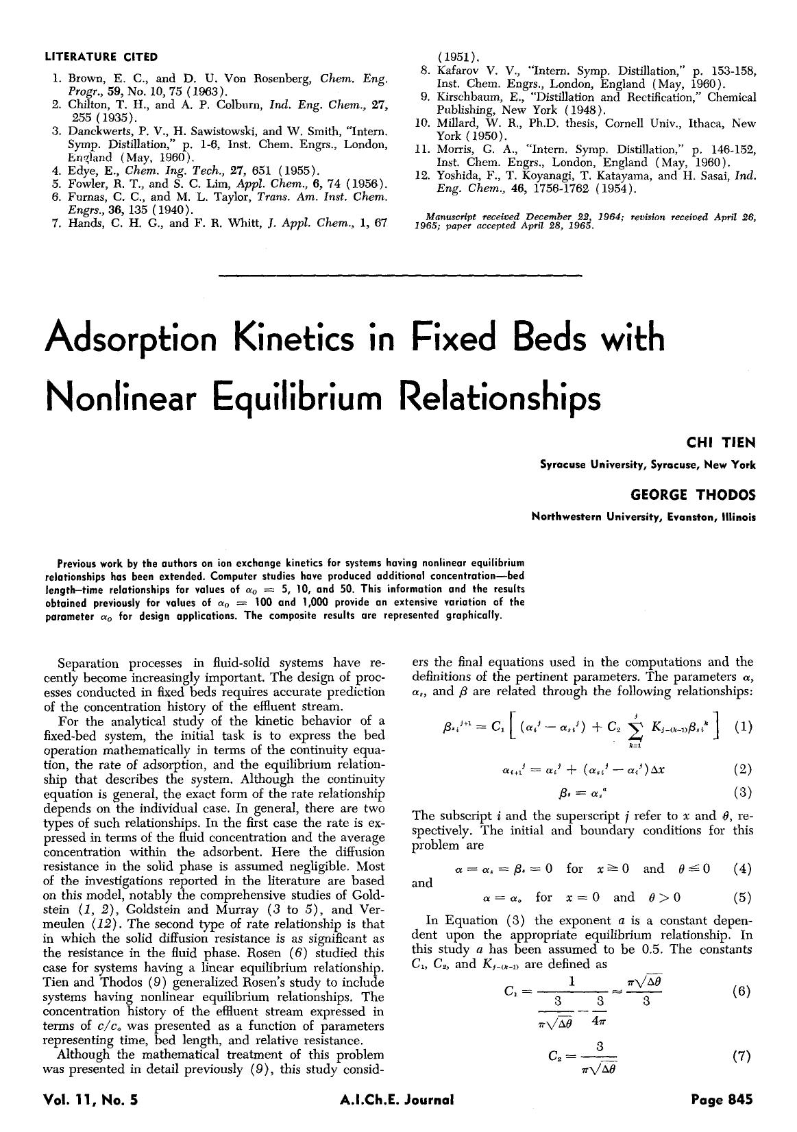 Adsorption kinetics in fixed beds with nonlinear equilibrium relationships by Unknown