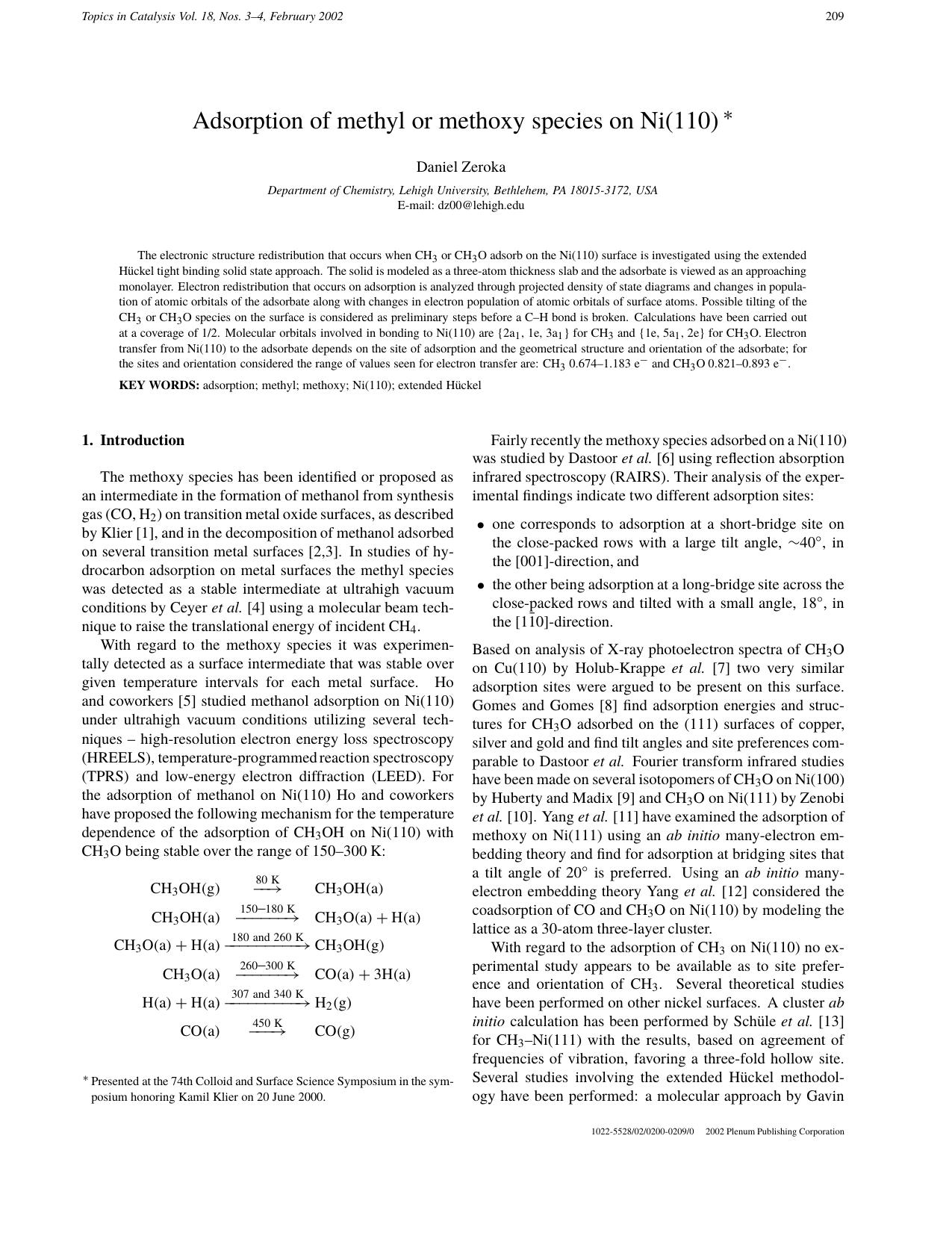 Adsorption of Methyl or Methoxy Species on Ni(110) by Unknown