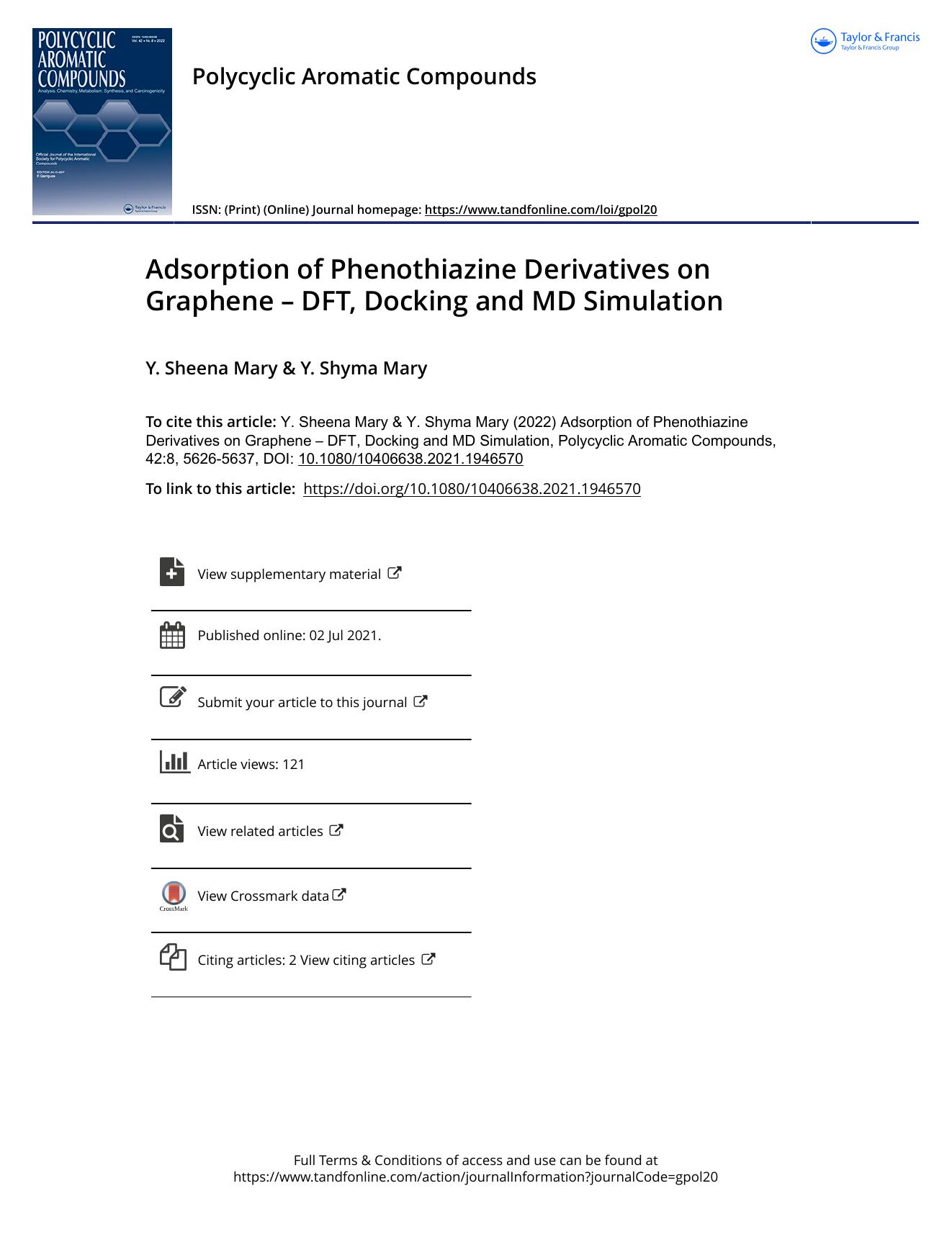 Adsorption of Phenothiazine Derivatives on Graphene â DFT, Docking and MD Simulation by Sheena Mary Y. & Shyma Mary Y