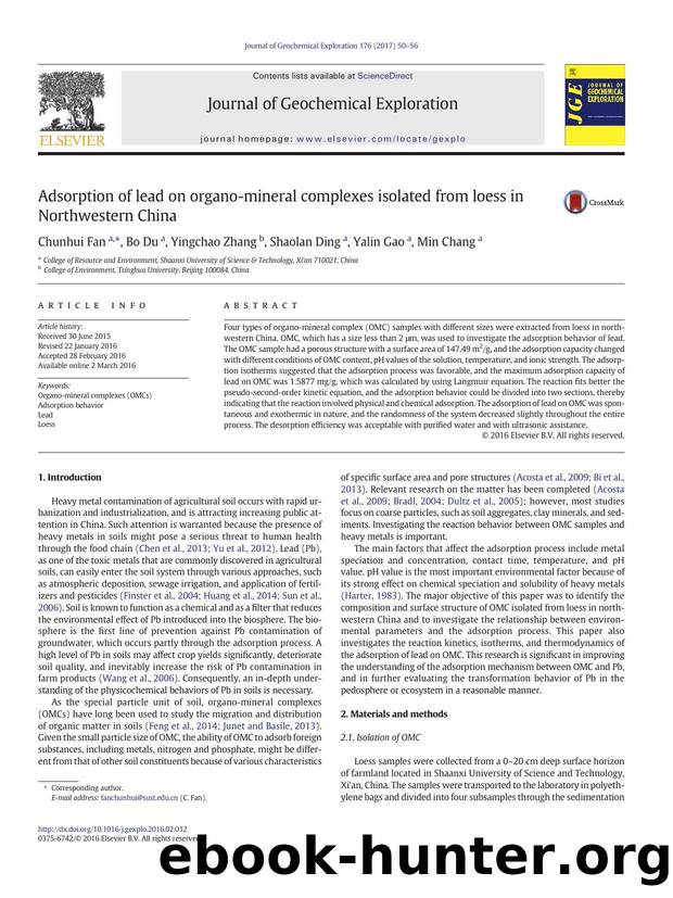 Adsorption of lead on organo-mineral complexes isolated from loess in Northwestern China by Chunhui Fan & Bo Du & Yingchao Zhang & Shaolan Ding & Yalin Gao & Min Chang