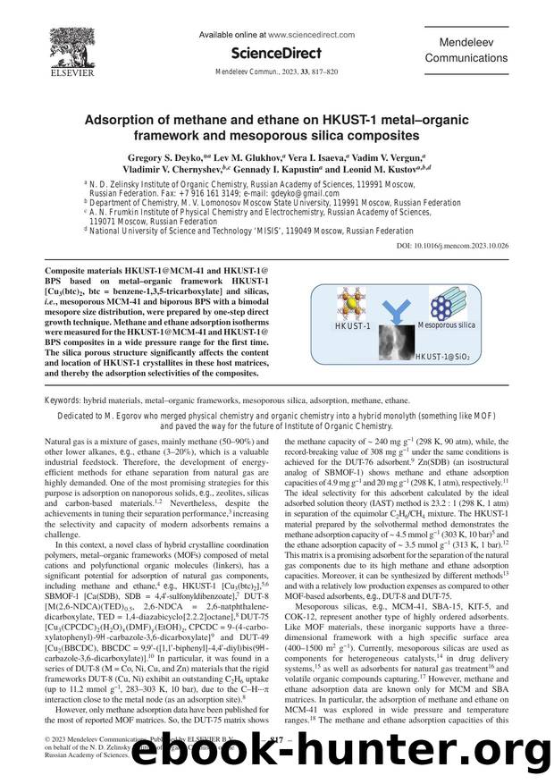 Adsorption of methane and ethane on HKUST-1 metalâorganic framework and mesoporous silica composites by unknow