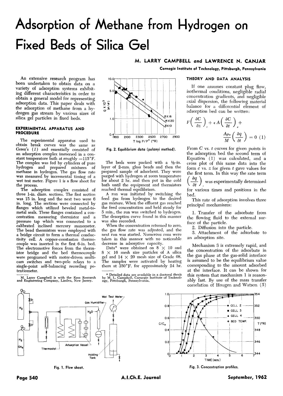 Adsorption of methane from hydrogen on fixed beds of silica gel by Unknown