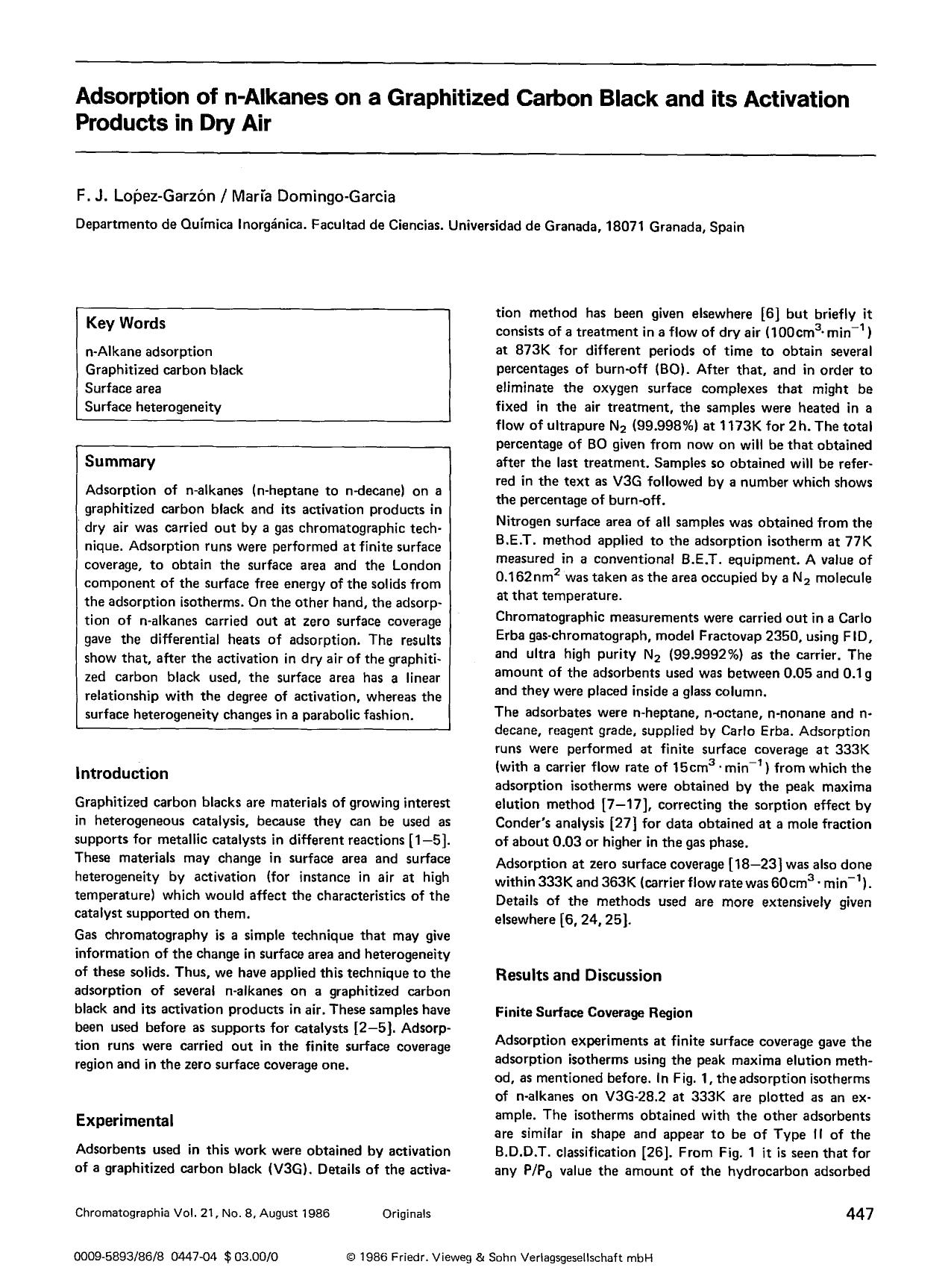 Adsorption of n-alkanes on a graphitized carbon black and its activation products in dry air by Unknown