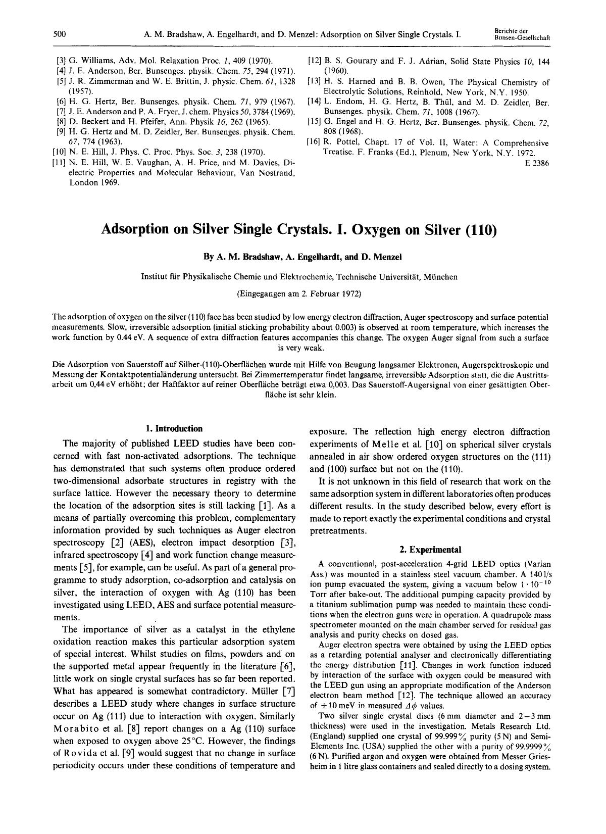 Adsorption on silver single crystals. I. Oxygen on silver (110) by Unknown
