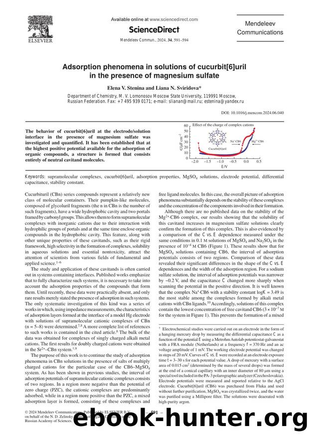Adsorption phenomena in solutions of cucurbit[6]uril in the presence of magnesium sulfate by Elena V. Stenina & Liana N. Sviridova