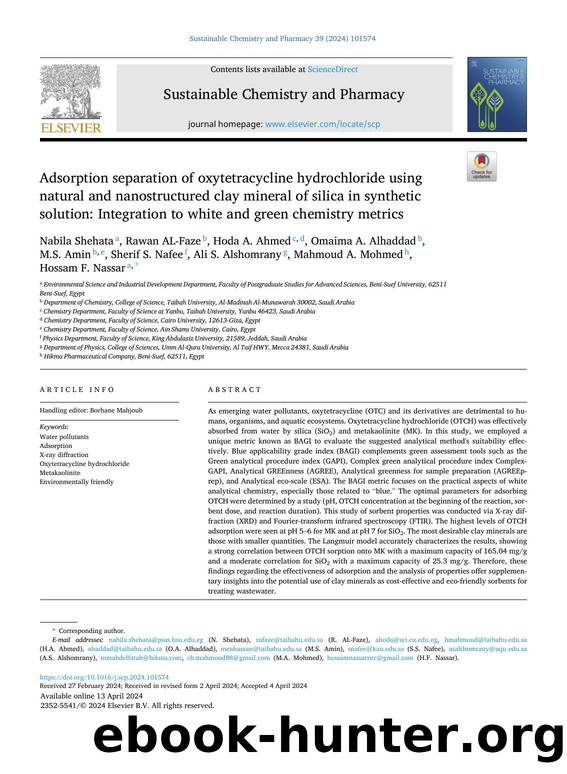 Adsorption separation of oxytetracycline hydrochloride using natural and nanostructured clay mineral of silica in synthetic solution: Integration to white and green chemistry metrics by unknow