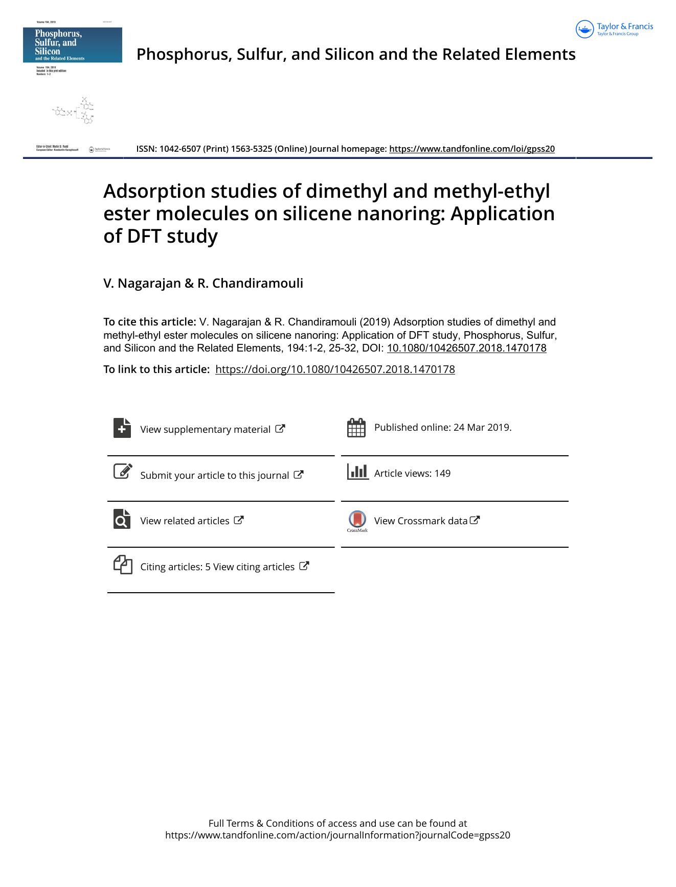 Adsorption studies of dimethyl and methyl-ethyl ester molecules on silicene nanoring: Application of DFT study by Nagarajan V. & Chandiramouli R