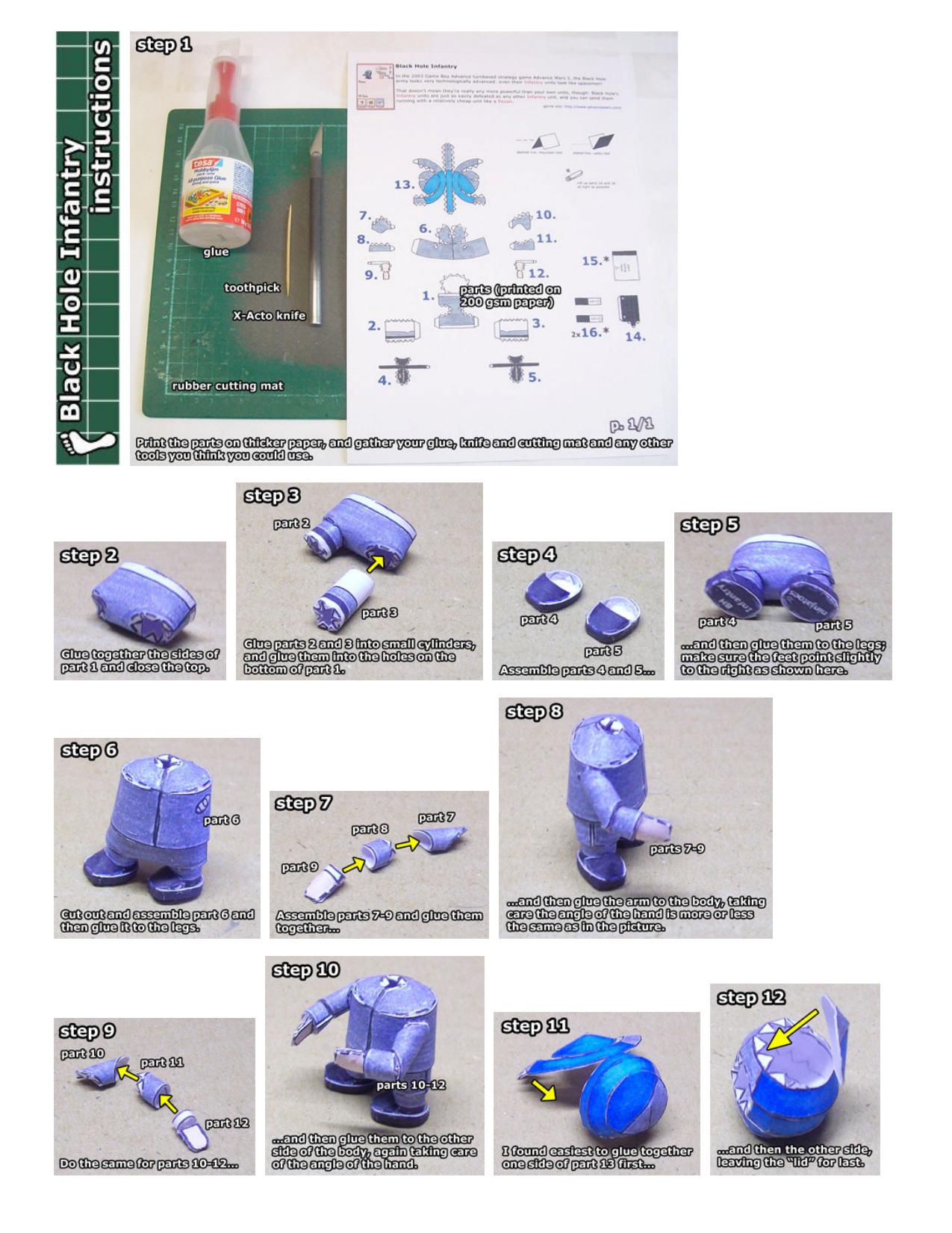 Advance Wars Black Hole Infantry unit papercraft instructions by www.kickme.to/ninjatoes