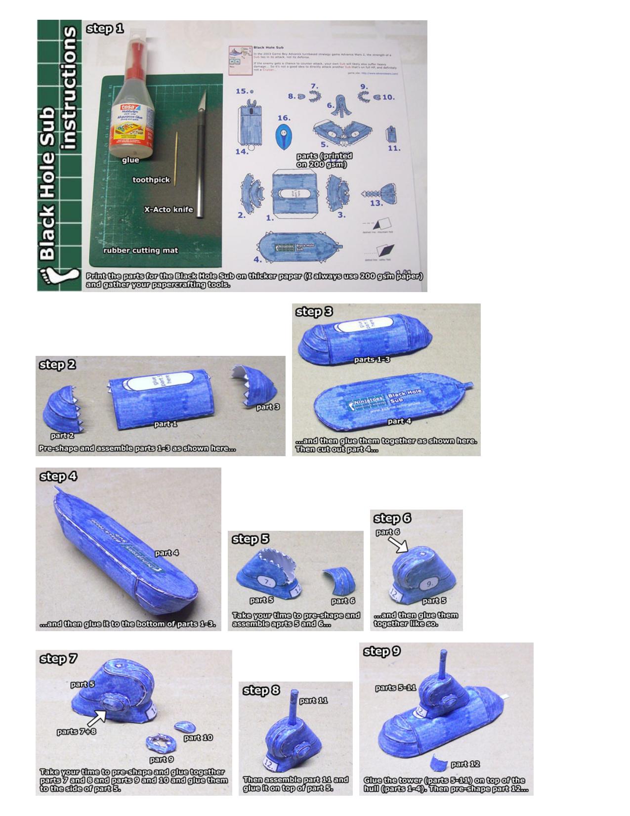 Advance Wars Black Hole Sub papercraft instructions by www.kickme.to/ninjatoes