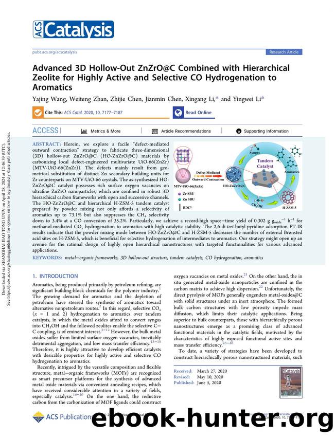 Advanced 3D Hollow-Out ZnZrO@C Combined with Hierarchical Zeolite for Highly Active and Selective CO Hydrogenation to Aromatics by Yajing Wang Weiteng Zhan Zhijie Chen Jianmin Chen Xingang Li & Yingwei Li