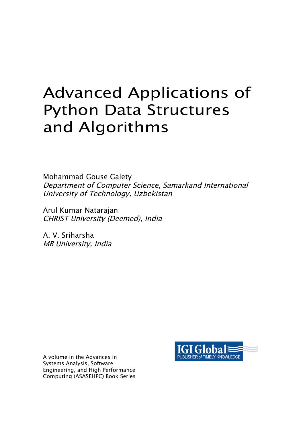 Advanced Applications of Python Data Structures and Algorithms by Mohammad Gouse Galety Arul Kumar Natarajan A. V. Sriharsha