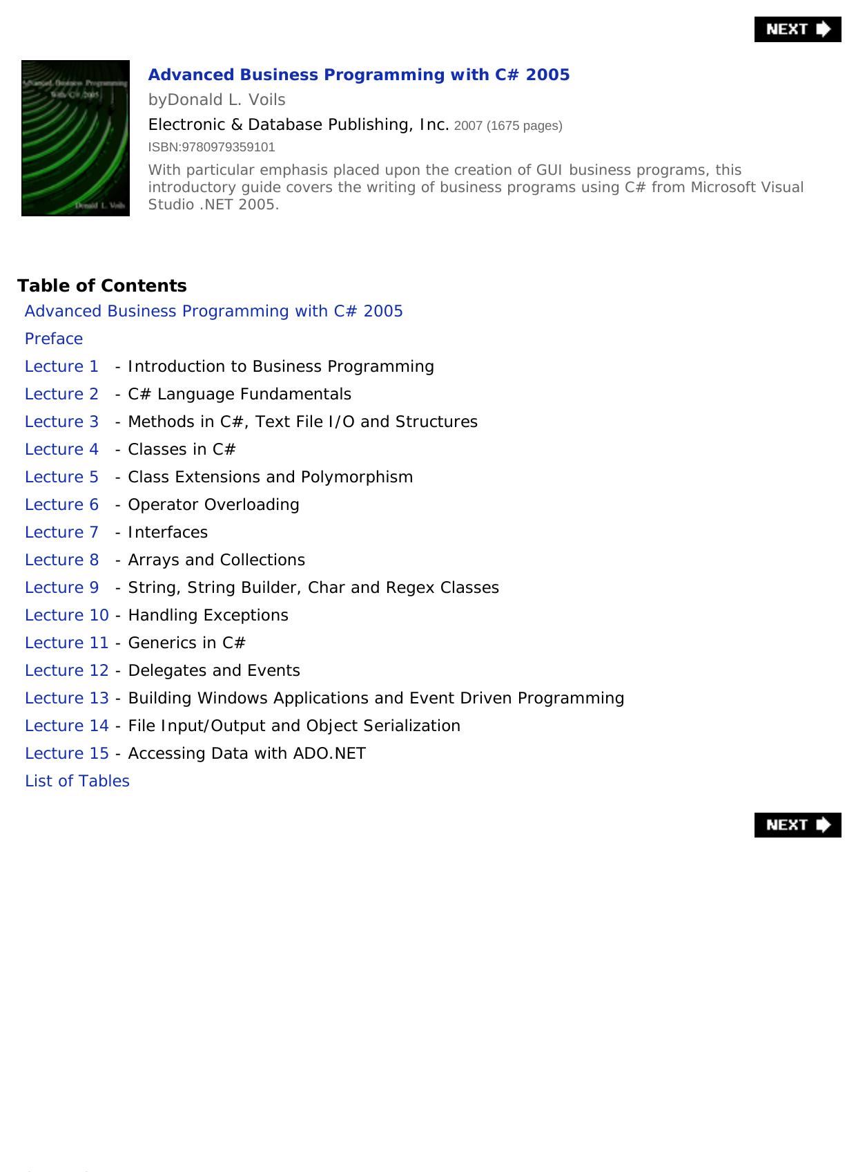 Advanced Business Programming with C# 2005 by Donald L. Voils