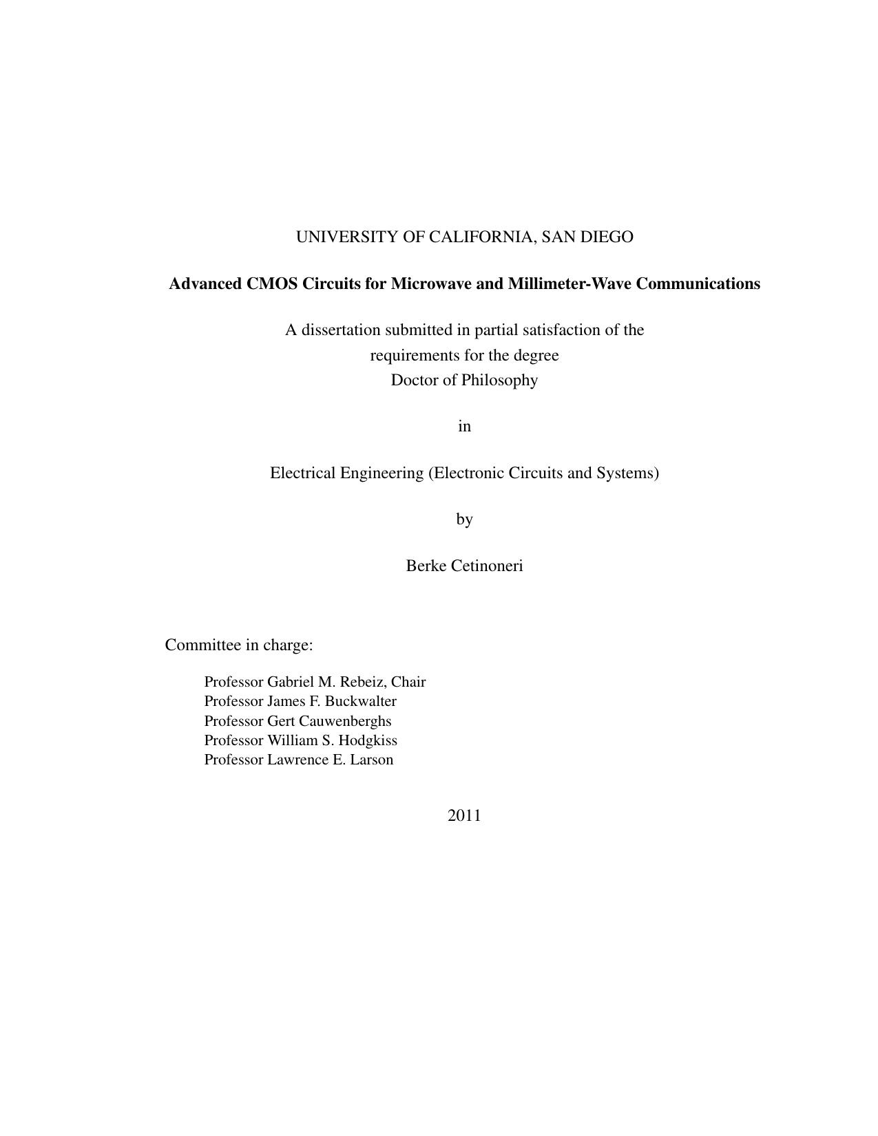 Advanced CMOS Circuits for Microwave and Millimeter-Wave Communications by Berke Cetinoneri