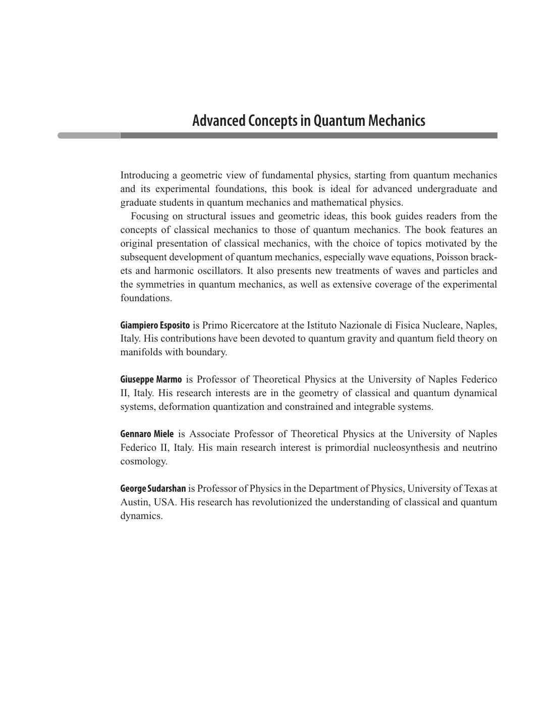 Advanced Concepts in Quantum Mechanics by Unknow