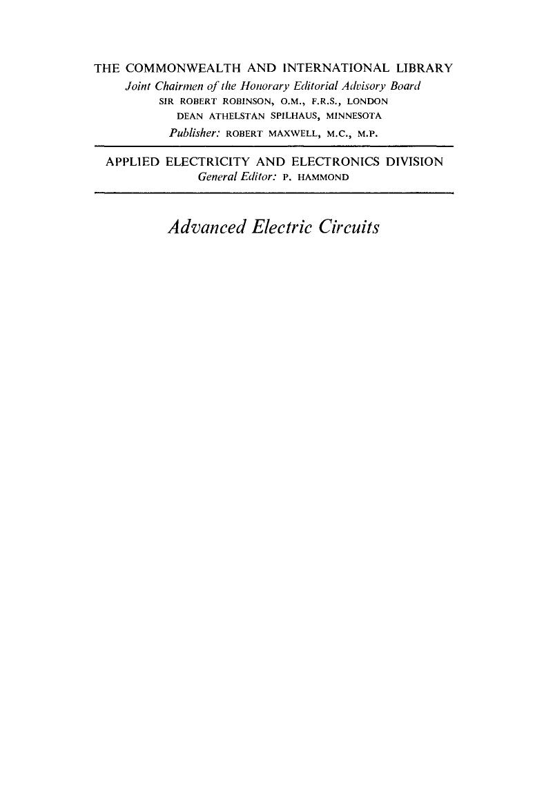 Advanced Electric Circuits by A. M. P. Brookes and P. Hammond (Auth.)