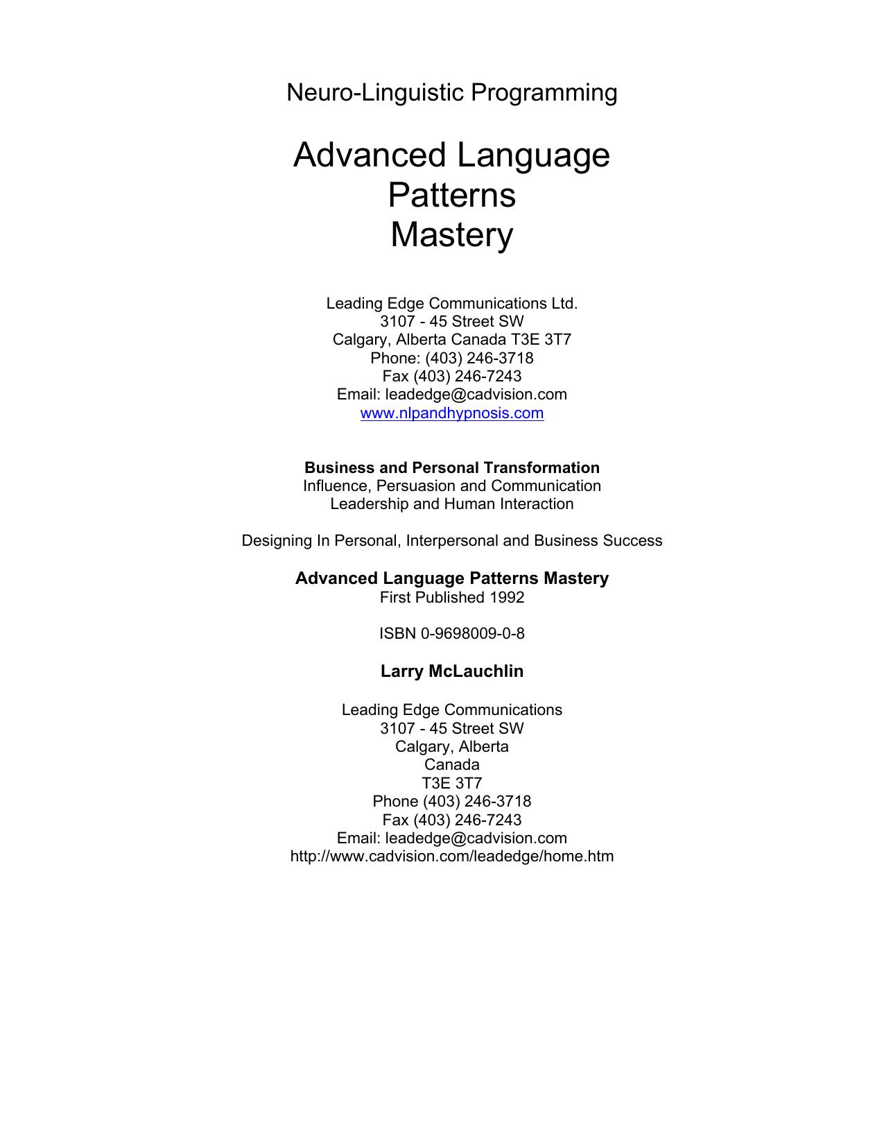 Advanced Language Patterns Mastery by Larry McLauchlin
