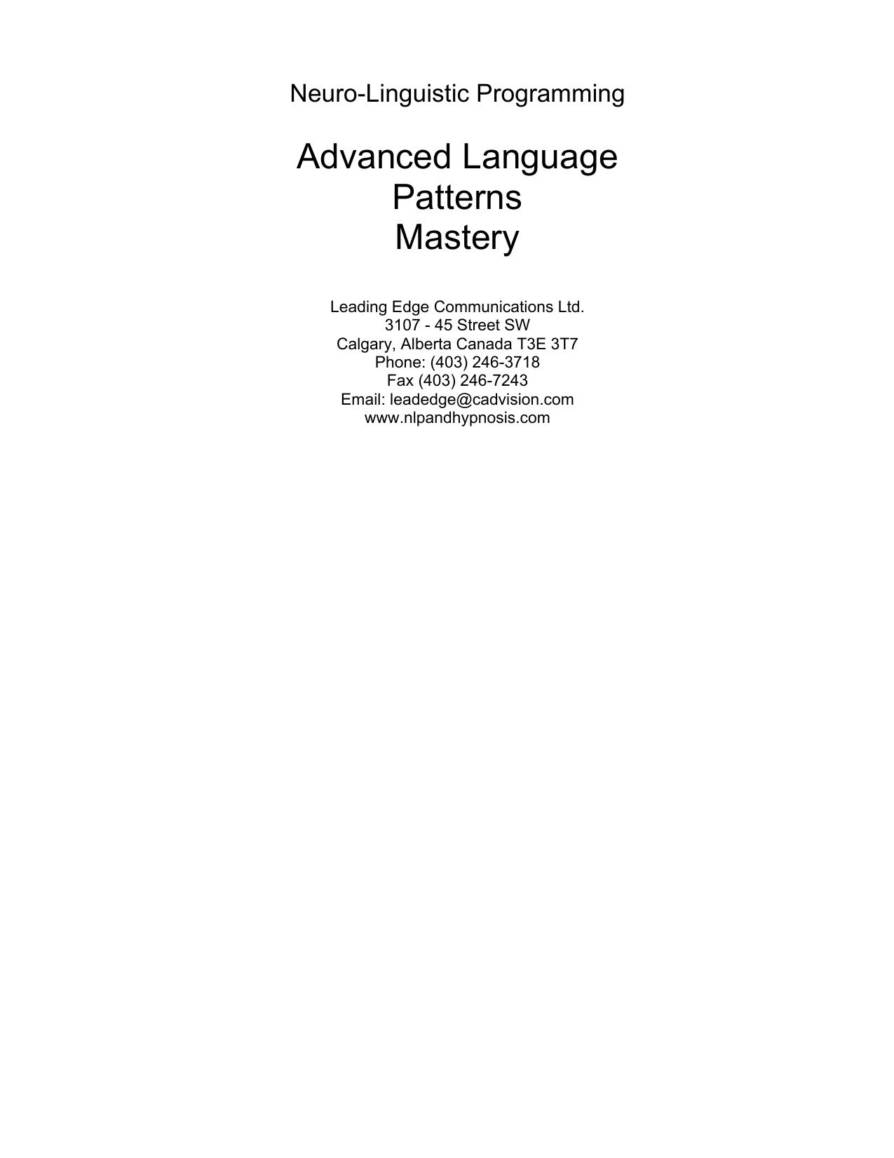 Advanced Language Patterns by Mark