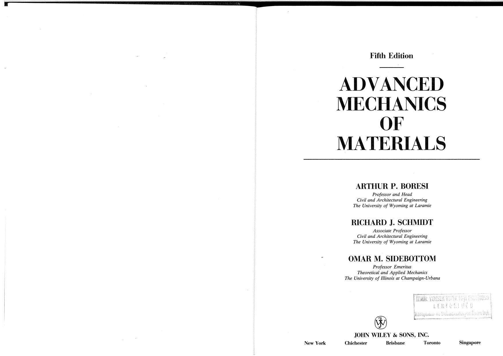 Advanced Mechanics of Materials by Boresi