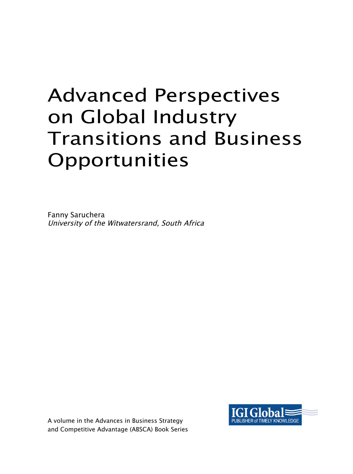 Advanced Perspectives on Global Industry Transitions and Business Opportunities by Fanny Saruchera