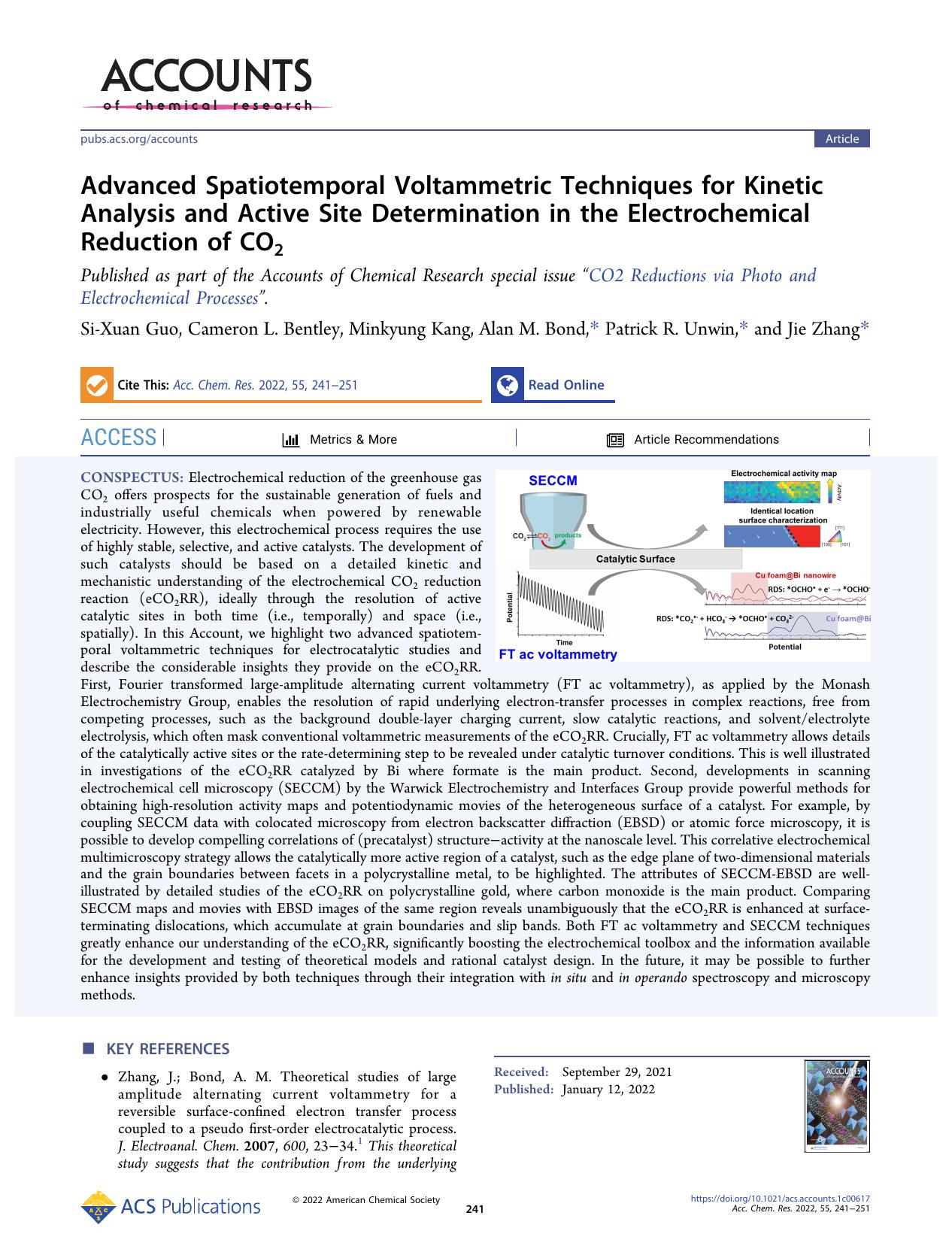 Advanced Spatiotemporal Voltammetric Techniques for Kinetic Analysis and Active Site Determination in the Electrochemical Reduction of CO2 by Si-Xuan Guo Cameron L. Bentley Minkyung Kang Alan M. Bond Patrick R. Unwin and Jie Zhang