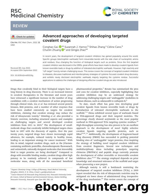 Advanced approaches of developing targeted covalent drugs by Conghao Gai & Suzannah J. Harnor & Shihao Zhang & Céline Cano & Chunlin Zhuang & Qingjie Zhao