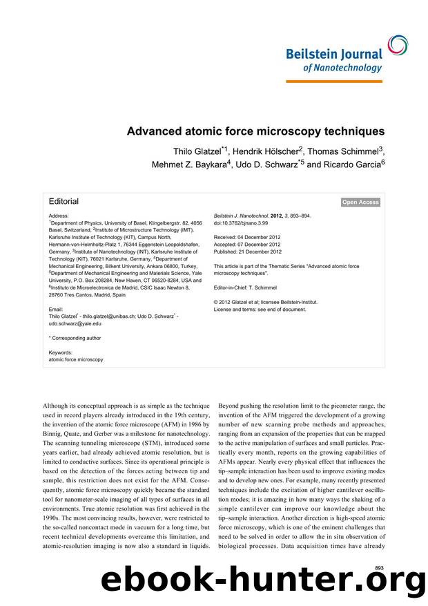 Advanced atomic force microscopy techniques by Thilo Glatzel Hendrik Hölscher Thomas Schimmel Mehmet Z. Baykara Udo D. Schwarz Ricardo Garcia