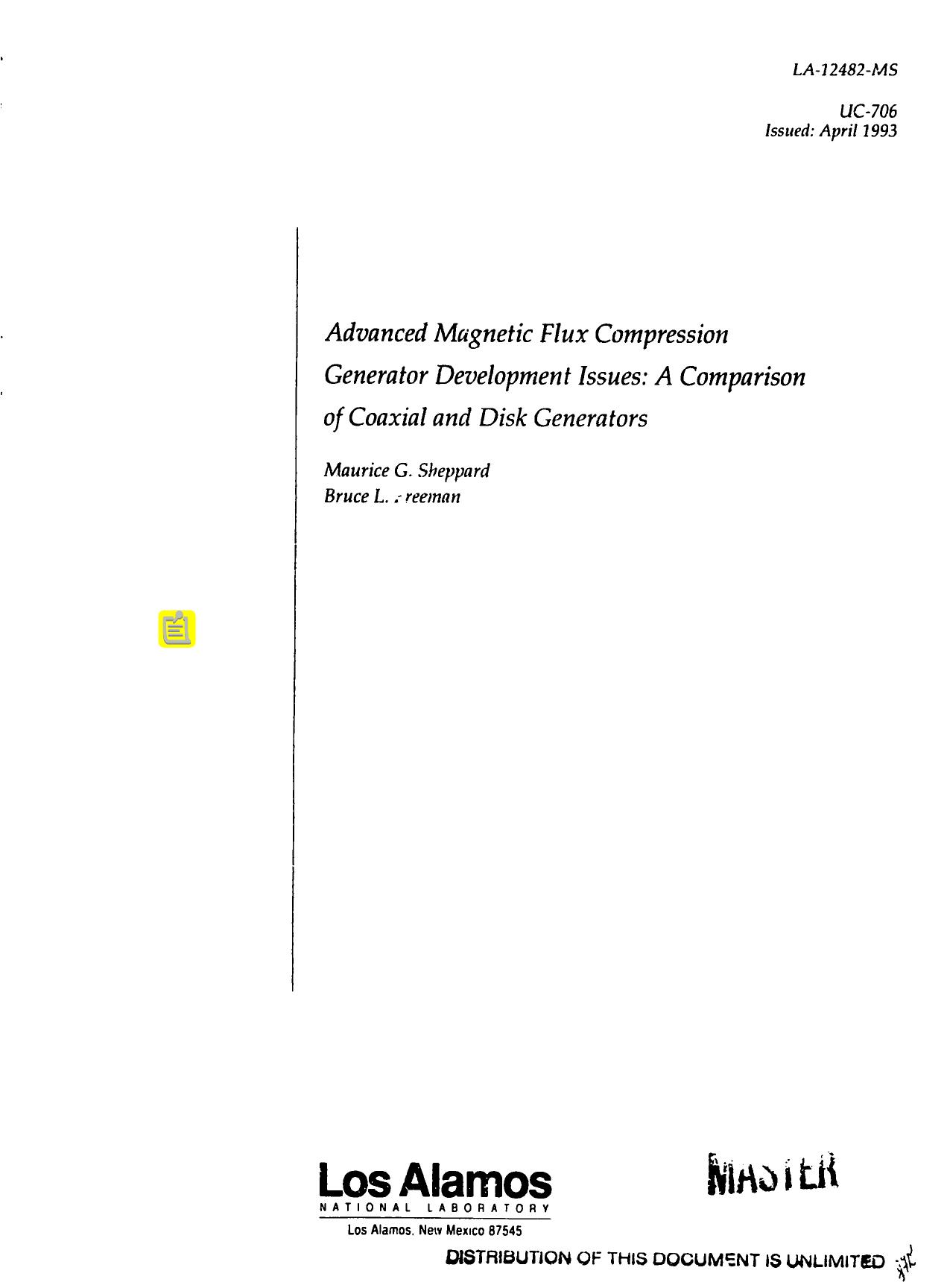 Advanced magnetic flux compression generator development issues : a comparison of coaxial and disk generators None by LANL Research Library LWW Project