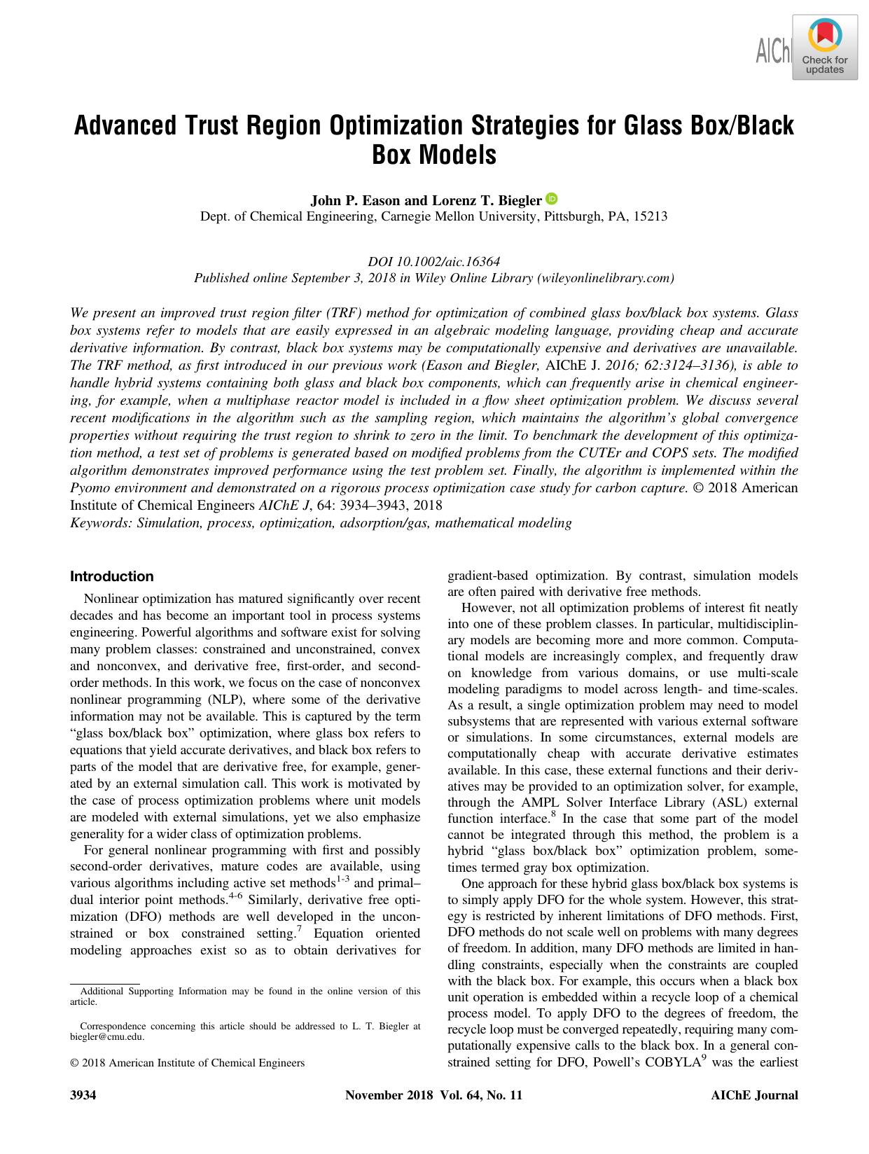 Advanced trust region optimization strategies for glass boxblack box models by Unknown