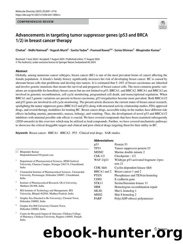 Advancements in targeting tumor suppressor genes (p53 and BRCA 12) in breast cancer therapy by unknow