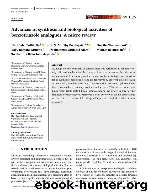 Advances In Synthesis and Biological Activities of Benzotriazole Analogues: A Micro Review by Unknown