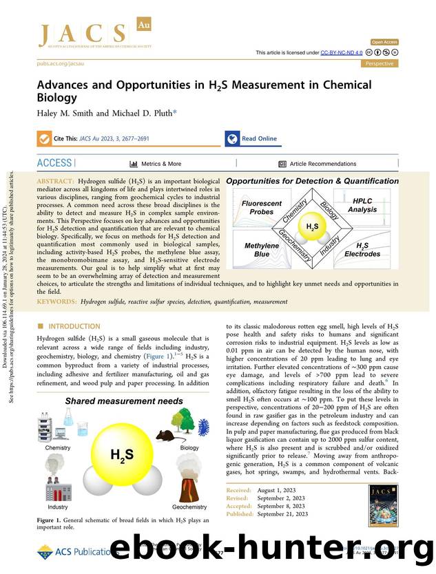 Advances and Opportunities in H2S Measurement in Chemical Biology by Haley M. Smith & Michael D. Pluth