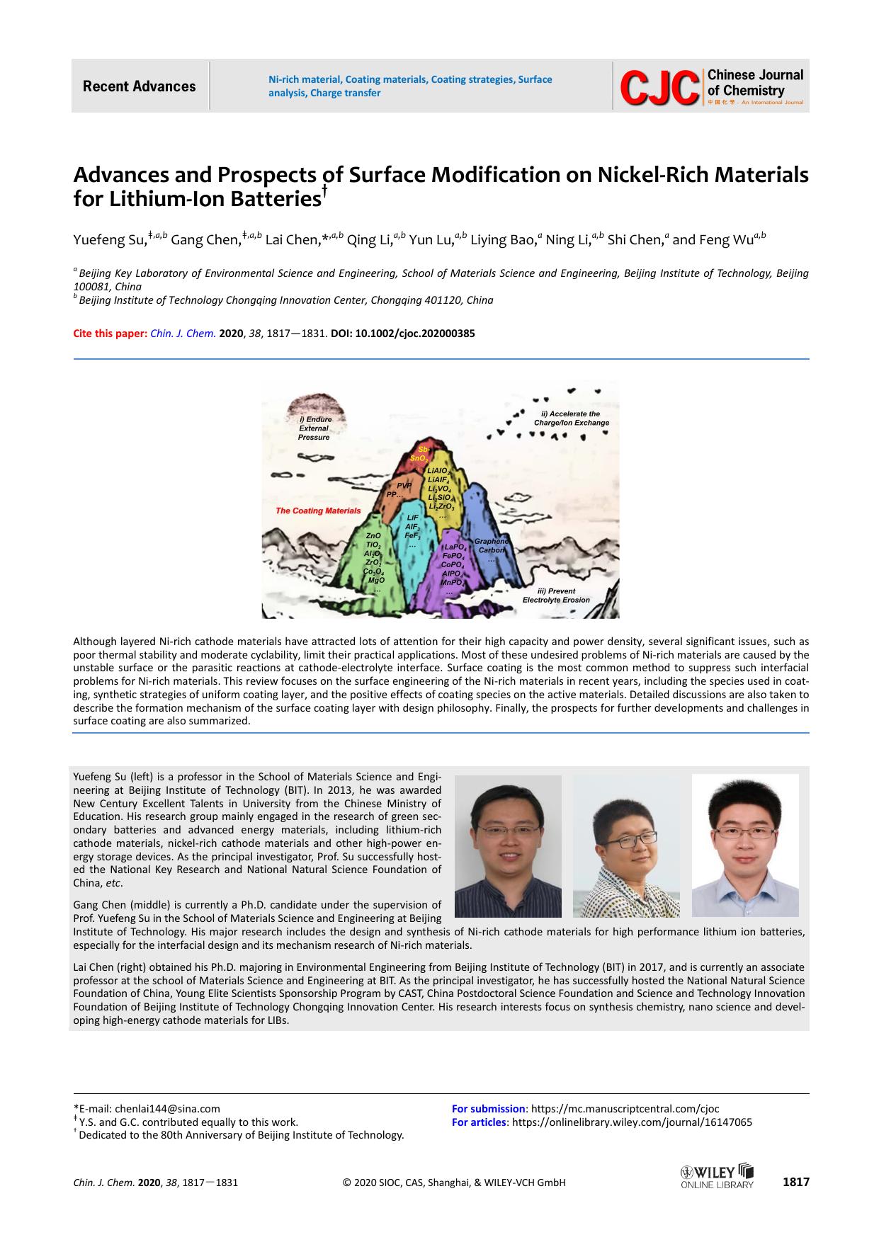 Advances and Prospects of Surface Modification on Nickel-Rich Materials for Lithium-ion batteries by USER