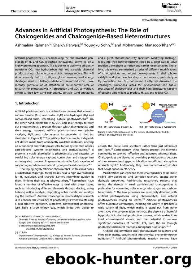 Advances in Artificial Photosynthesis: The Role of Chalcogenides and ChalcogenideâBased Heterostructures by Unknown