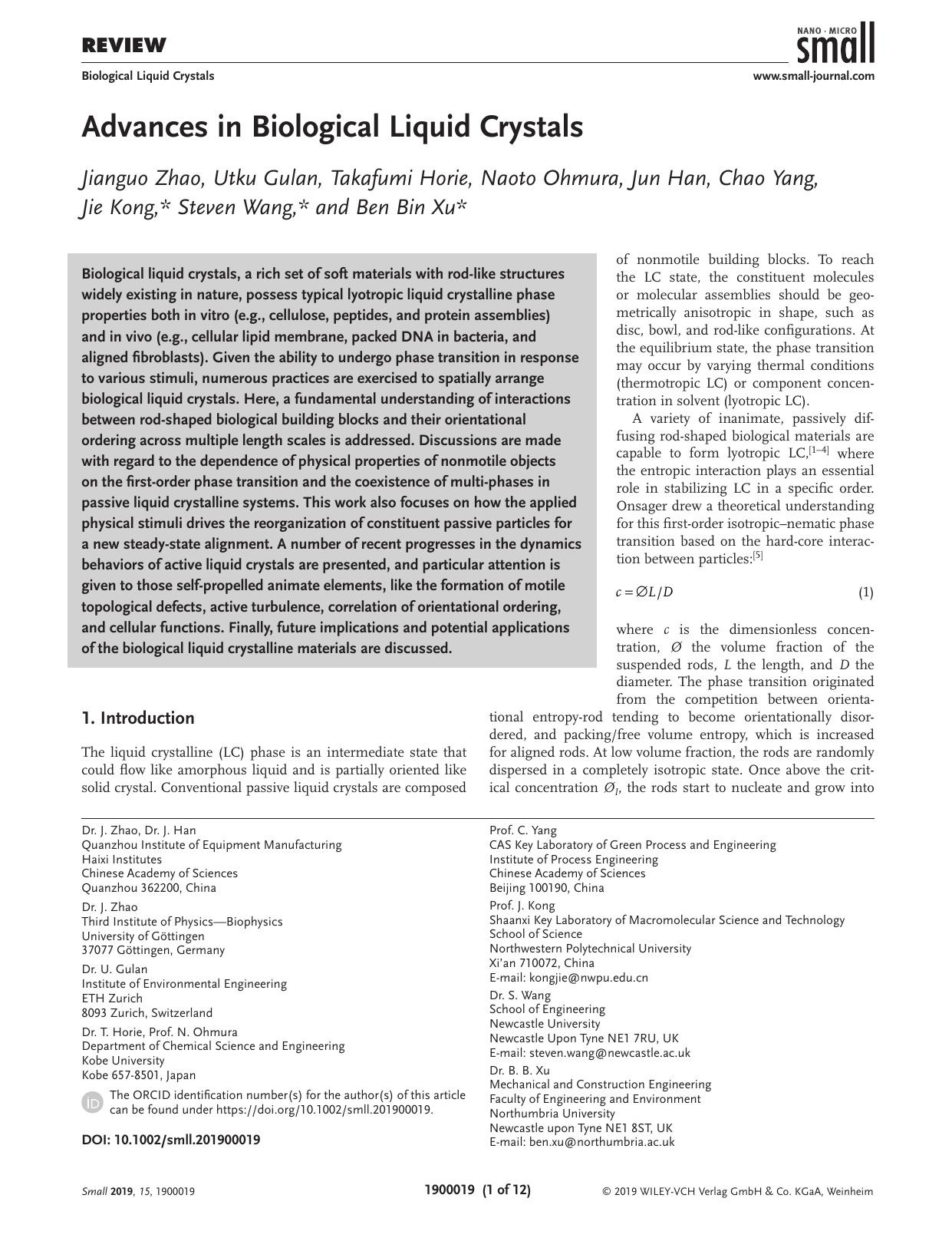 Advances in Biological Liquid Crystals by Unknown