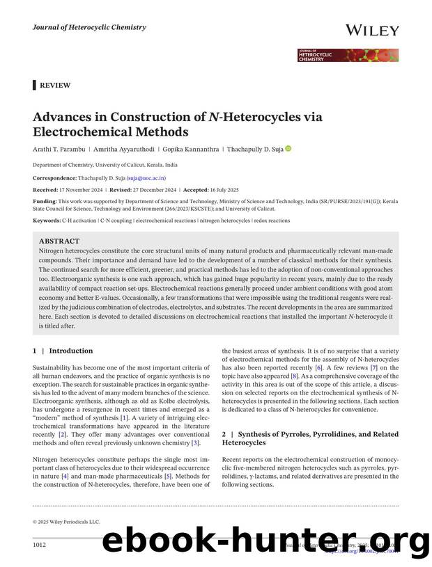 Advances in Construction of NâHeterocycles via Electrochemical Methods by Unknown