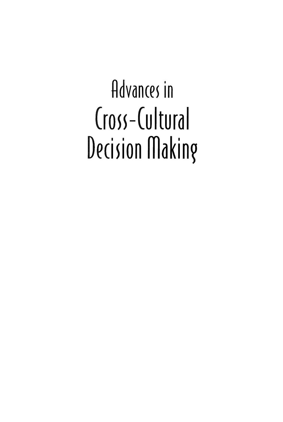 Advances in Cross-Cultural Decision Making (2010) by Dylan Schmorrow