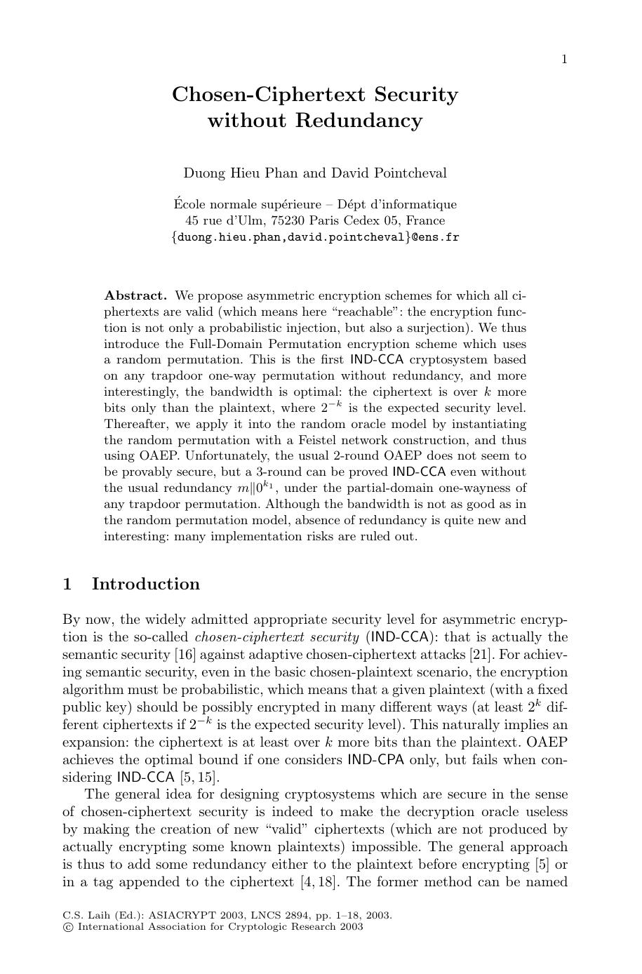 Advances in Cryptology - ASIACRYPT 2003: 9th International Conference on the Theory and Application of Cryptology and Information Security, Taipei, Taiwan, November 30 – December 4, 2003. Proceedings by Duong Hieu Phan David Pointcheval (auth.) Chi-Sung Laih (eds.)