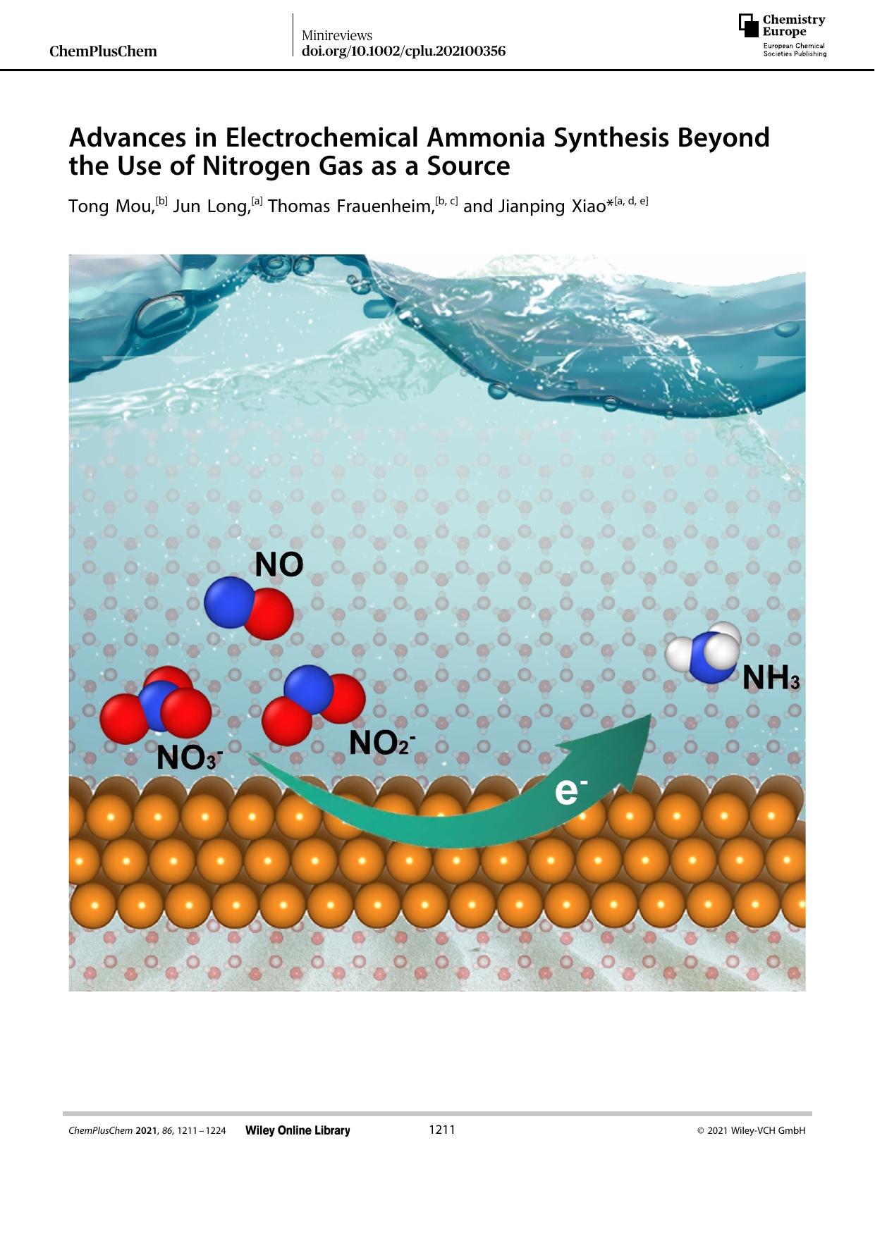 Advances in Electrochemical Ammonia Synthesis Beyond the Use of Nitrogen Gas as a Source by Unknown
