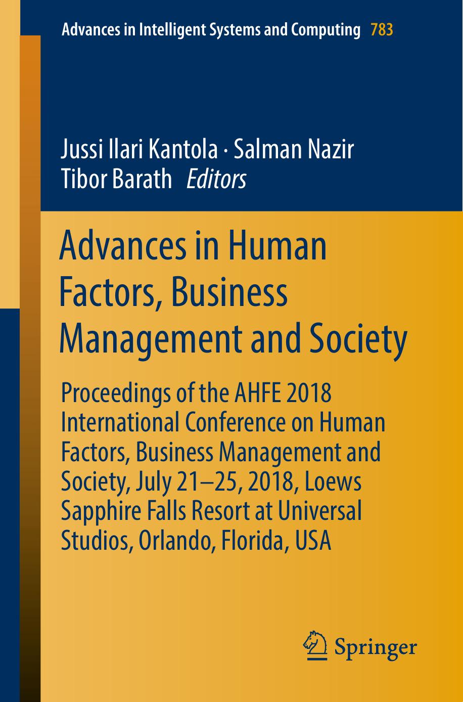 Advances in Human Factors, Business Management and Society by Jussi Ilari Kantola Salman Nazir Tibor Barath